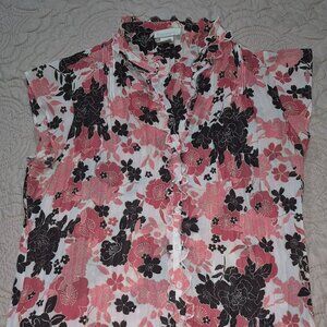 Worthington Womens Size XL Sleeveless Floral Button Down Floral Blouse. Top EUC